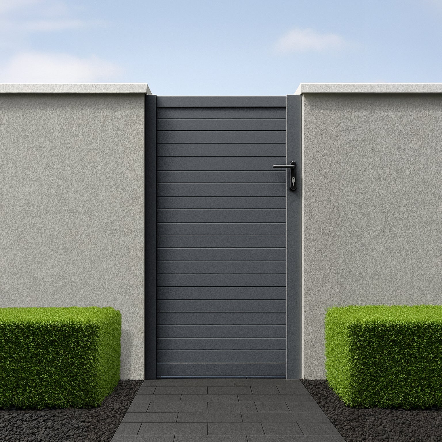 Brushed Aluminium Modern Slat Pedestrian Gate