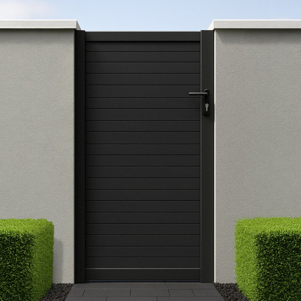 Brushed Aluminium Modern Slat Pedestrian Gate