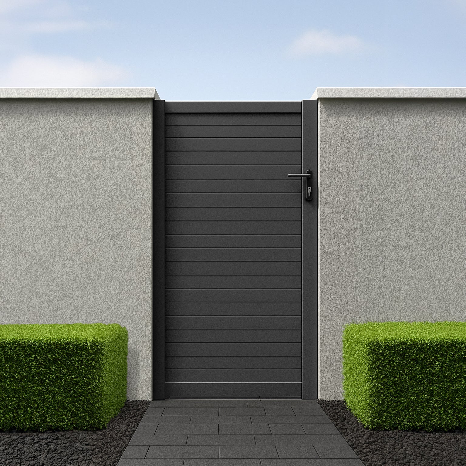 Brushed Aluminium Modern Slat Pedestrian Gate