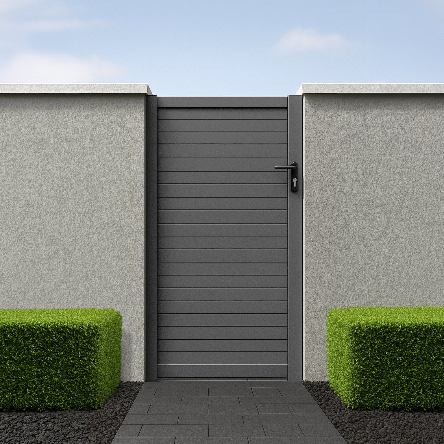 Brushed Aluminium Modern Slat Pedestrian Gate