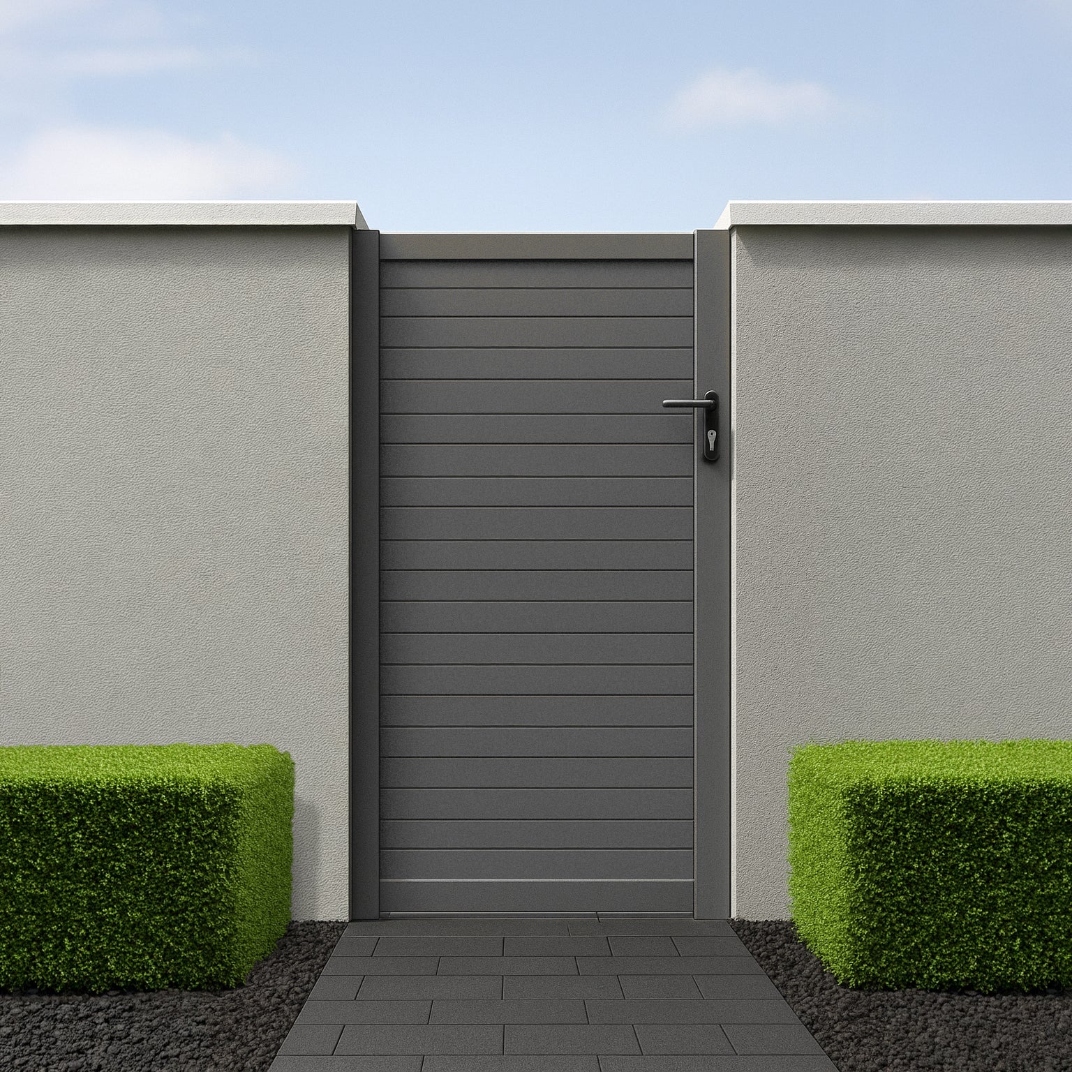 Brushed Aluminium Modern Slat Pedestrian Gate